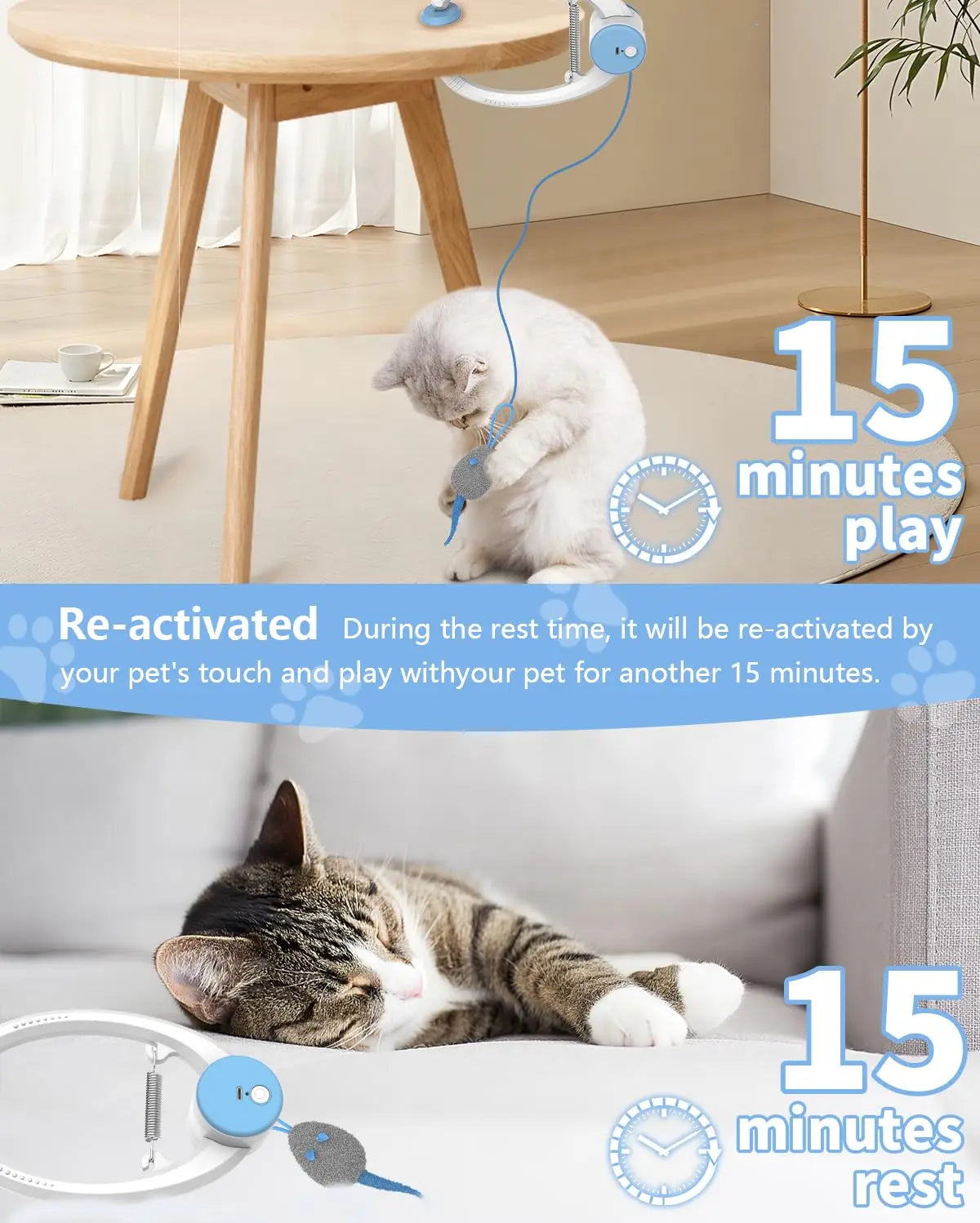 Door Hanging Auto-Rebound Cat Toy, Retractable Kitten Teaser with 3 Catnip Mice, Interactive Pet Play Toy for Indoor Cats - Whit