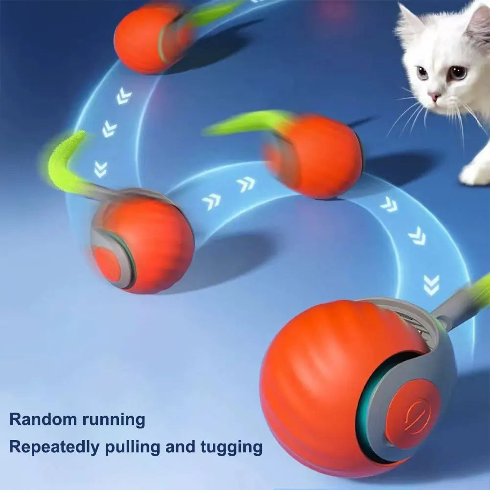 Automatic Moving Cat Toy Ball Smart Cat Toys Two Speed Adjustment Speedy Tail Cat Toy with Replacement Tail