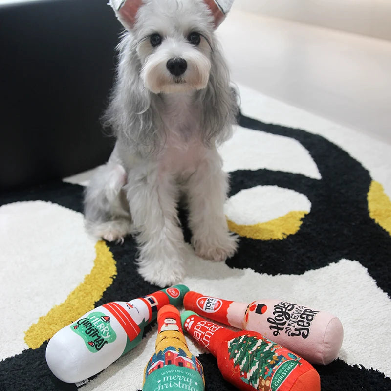 Christmas Dog Toys Squeaking Interactive Colorful Wine Bottle Santa Claus Christmas Tree Pet Chewing Toy Funny Gift Plush Toy