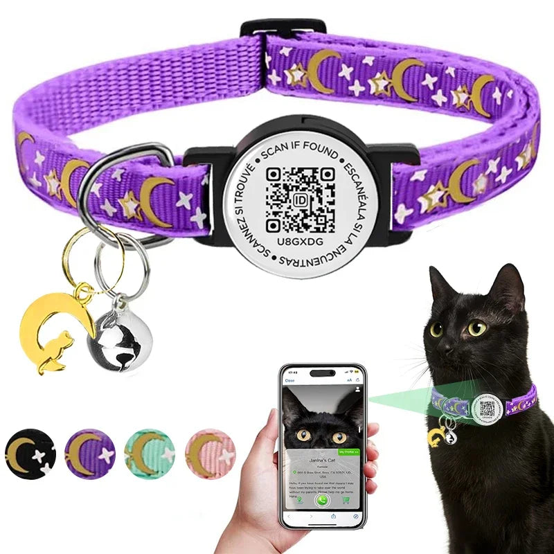 QR Code Pet Tag Cat Collar Breakaway with QR ID Tag, Puppy Cat Accessories Glow Kitten Collars, Cat Tag, Safety Quick Release