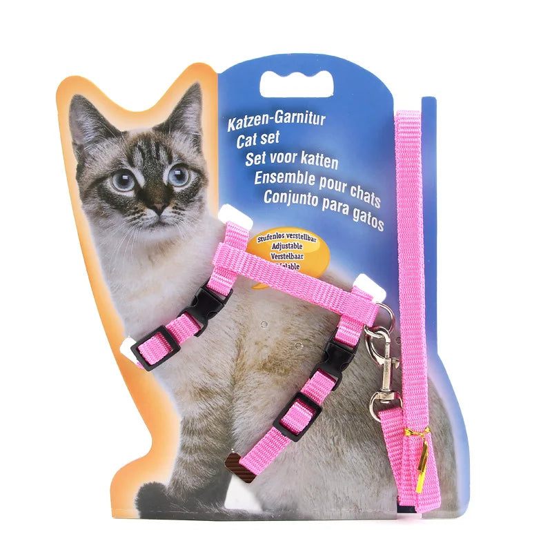 Kitten Harness Leash Adjustable Nylon Pet Traction Solid Color Harness For Cats Solid And Durable Cat Accessories Supplies