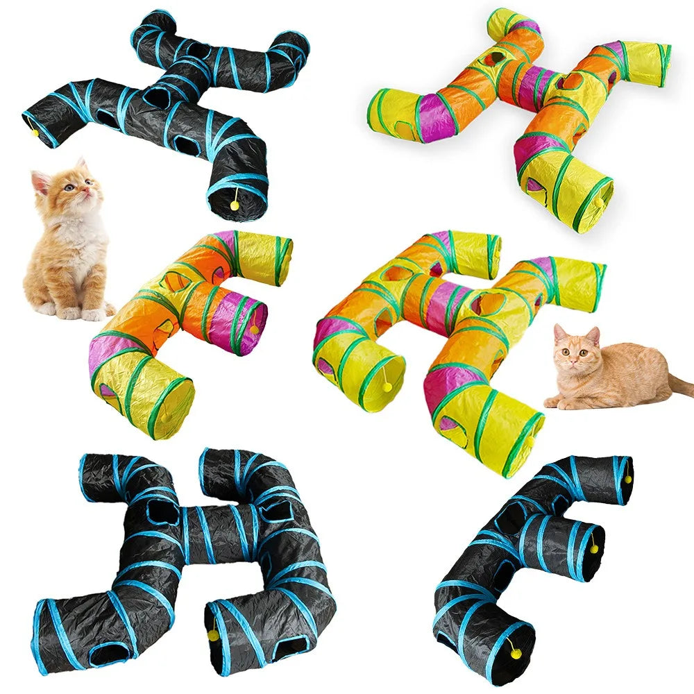 Pet Tunnel Multi Cat Interactive Rainbow Channel Large Multi Exit Foldable Cat Toy Drilling Cat Channel Durable Scratch and Bite