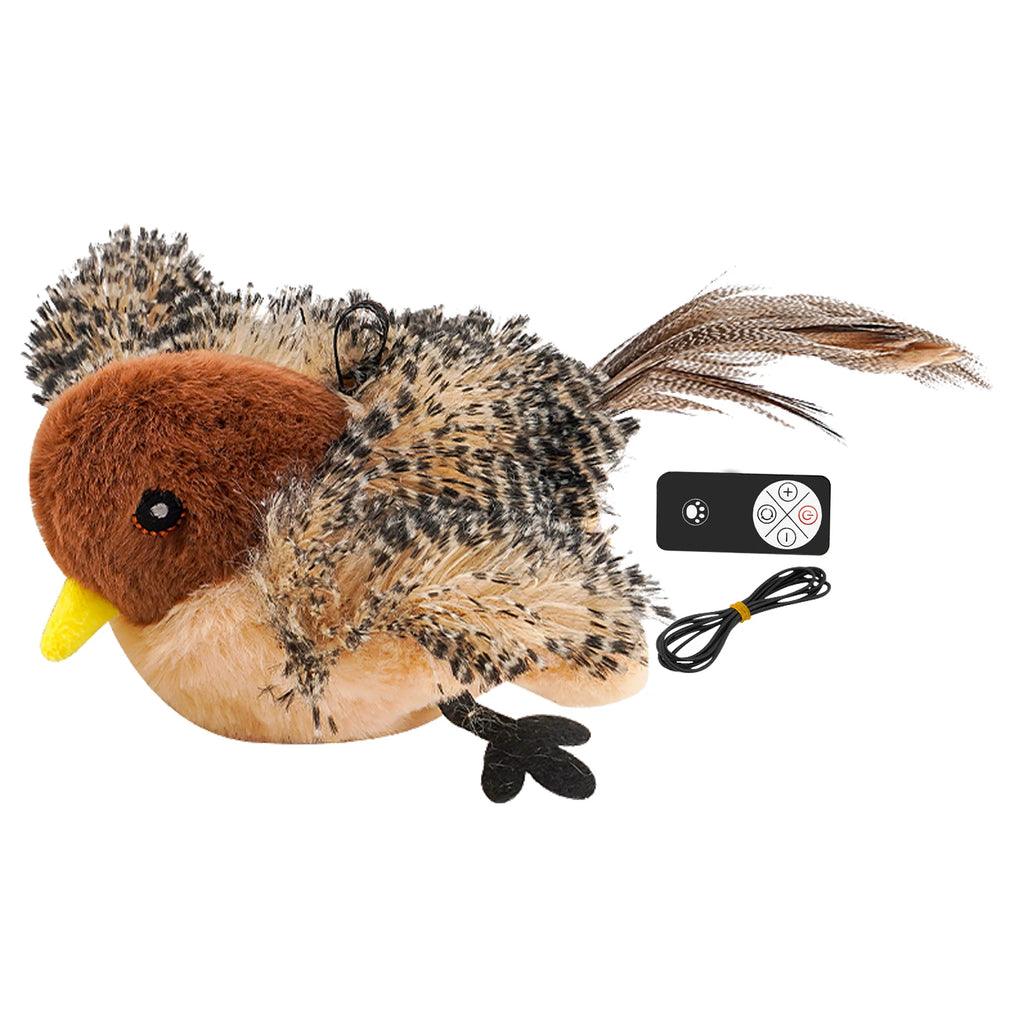 Remote Control Simulated Chirping Bird Toy Plush Chirping Cat Toy Interactive Bird Cat Feather Toy Melodys Chaser For Kitten