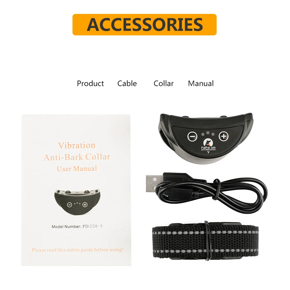 Anti-Bark Dog Training Collar Stop Barking Vibration Dog Collar Rechargeable No Shock Collar for Dog Accessories Electric Collar