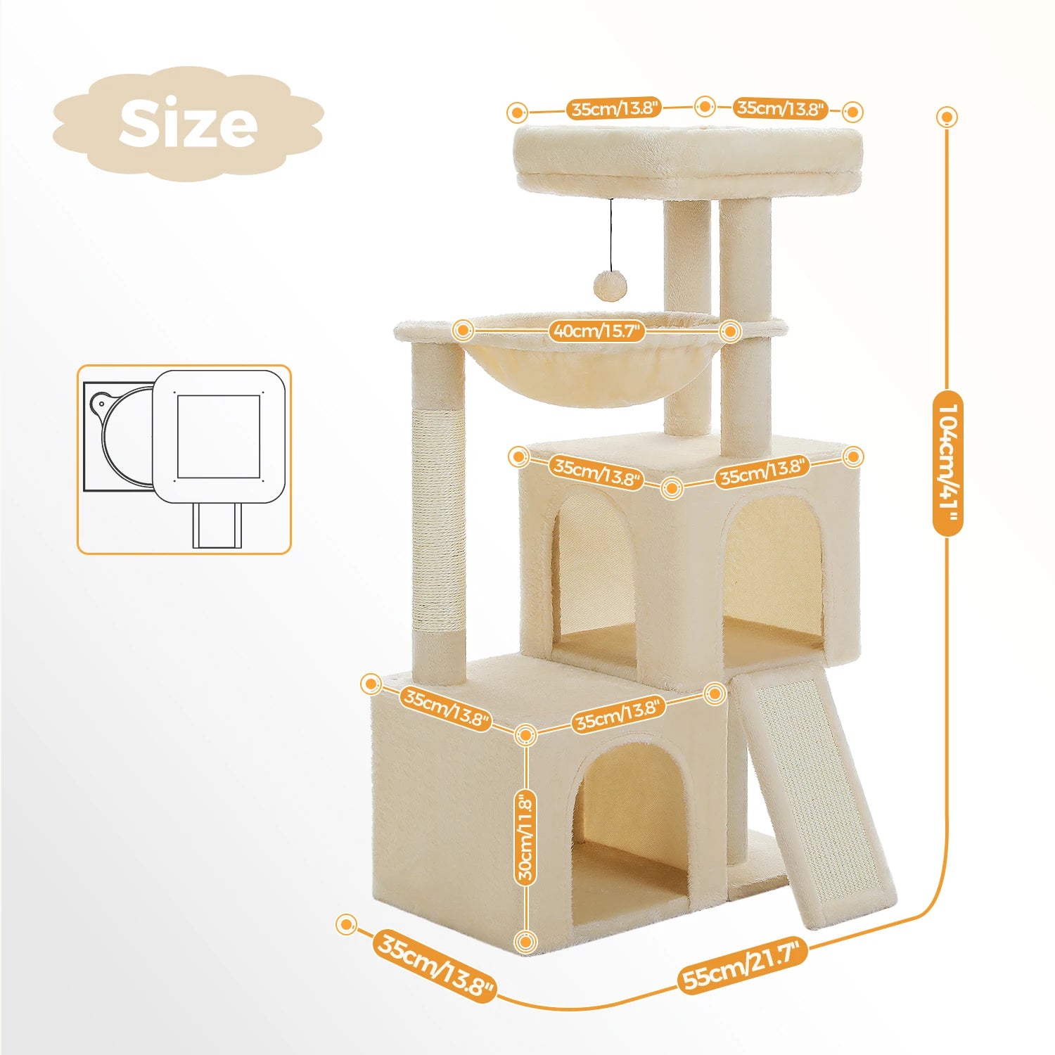 Cat Tree with Natural Sisal Scratching Post,Comfortable Condo,Spacious Top Perch,Cat Accessories,Toy,Cat Tower for Indoor Cats