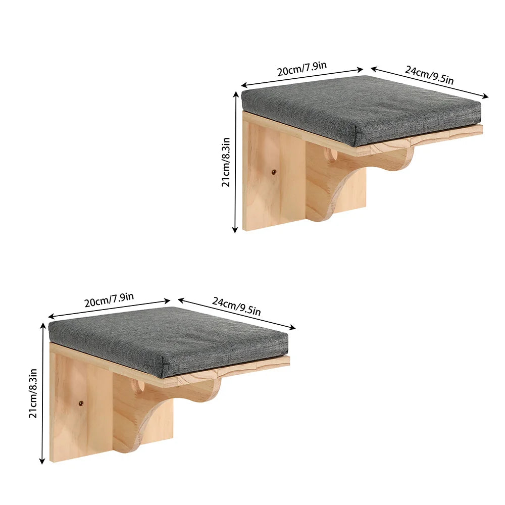 Cat Climbing Frame Cat Wall Steps and Perch Beds Anti-Scratch with Scratching Cushion Modern Wooden Climbing Cat Accessories