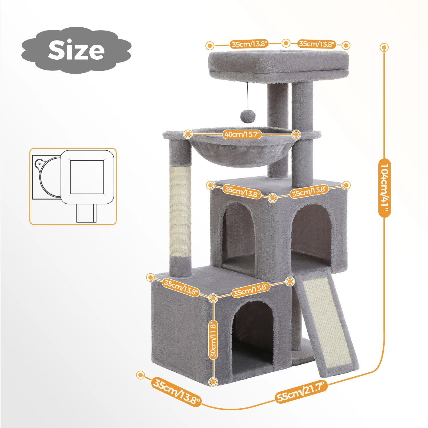 Cat Tree with Natural Sisal Scratching Post,Comfortable Condo,Spacious Top Perch,Cat Accessories,Toy,Cat Tower for Indoor Cats