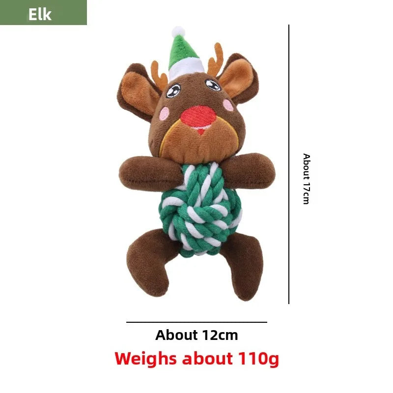 Christmas Plush Dog Toys with Cotton Rope & Squeakers  Chew Resistant Animal Dental Toys for Puppies Teething Chew Toys