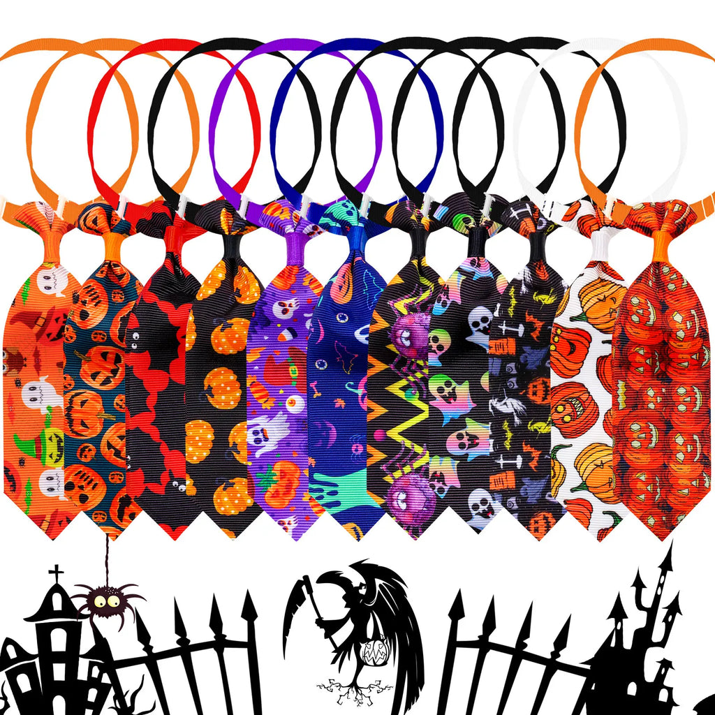 20PCS Pumpkin Print Adjustable Dog Bow Ties Collars Halloween Dog Accessories Puppy Neckties For Dogs and Cats Supplies Bulk