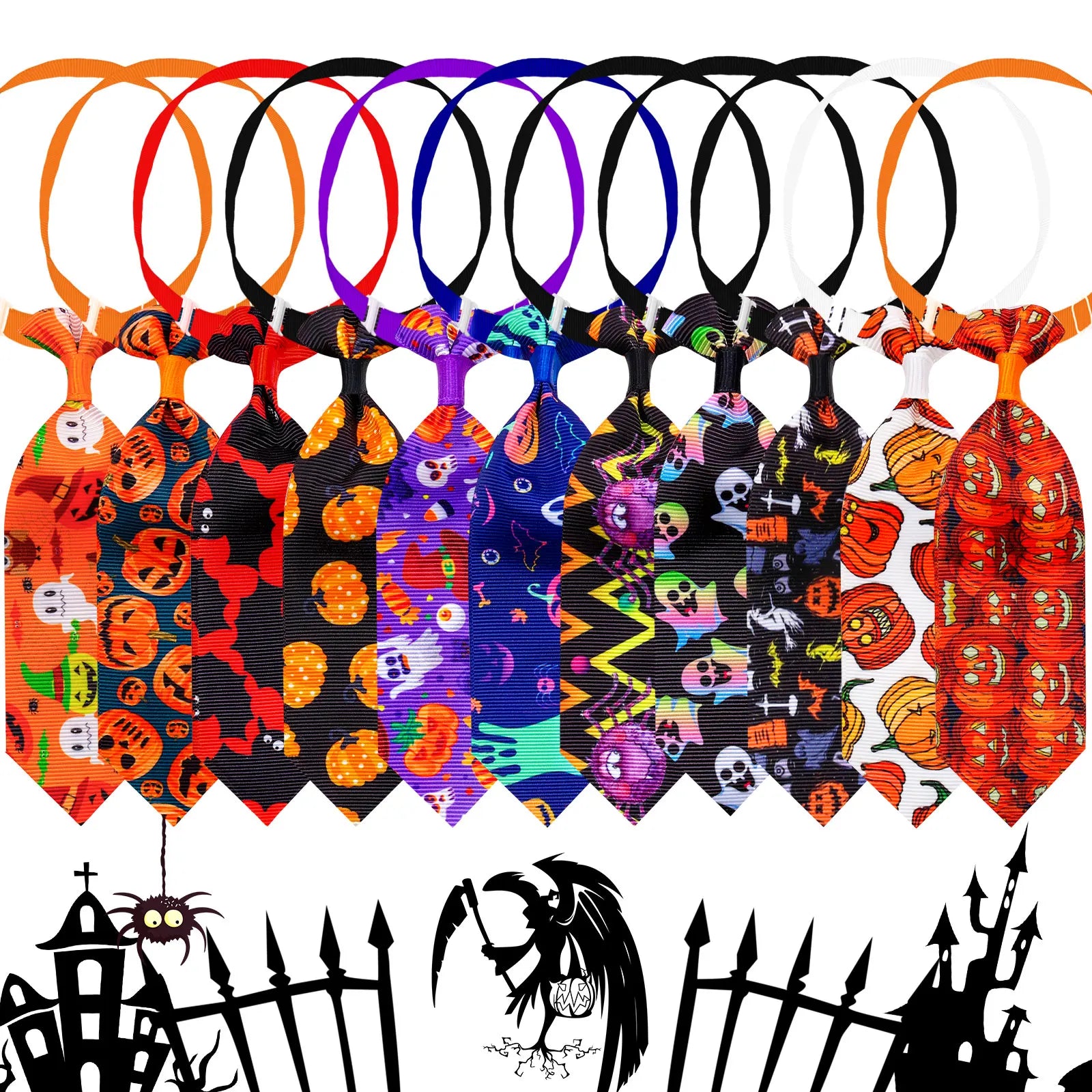 20PCS Pumpkin Print Adjustable Dog Bow Ties Collars Halloween Dog Accessories Puppy Neckties For Dogs and Cats Supplies Bulk