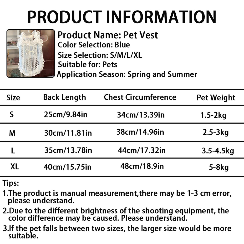 Dog Clothes Summer Cooling Cat Clothing Lace Puppy Sleveless Soft Dog Vest for Chihuahua Cute Cat Vest Dog Accessories