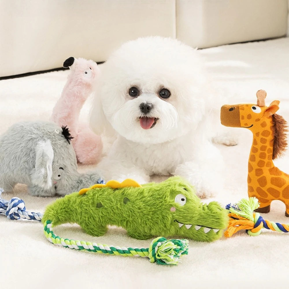 Plush Squeaky Dog Toys Human Pet Interactive Tug of War Knot Bite-resistant Pet Toys Outdoor Funny Crazy Zoo Plush Sound Toys