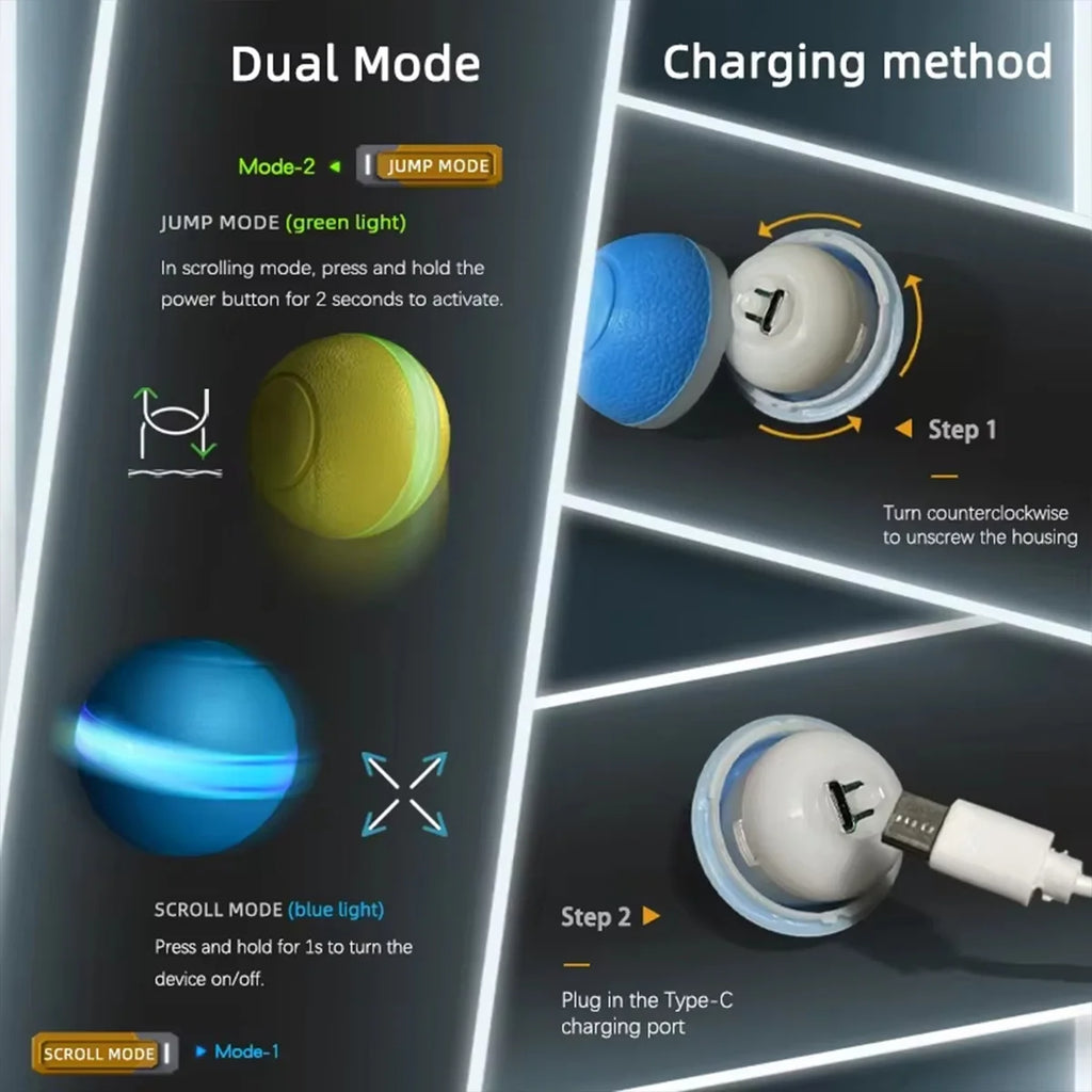 Interactive Smart Ball Cat Toys for Entertainment and Training Electronic Automatic Rolling Ball with LED Light Pet Toys for Cat