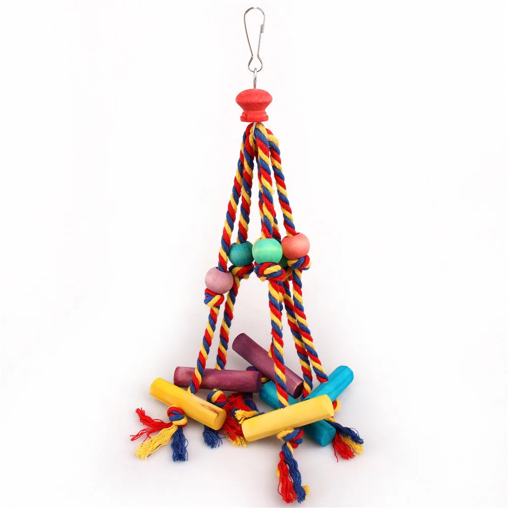 Random Colors Bird Accessories Wood Chewing Toy Birds  Rope Parrot Toys Cage Resistant Small Large Bird Toy Parrots Training