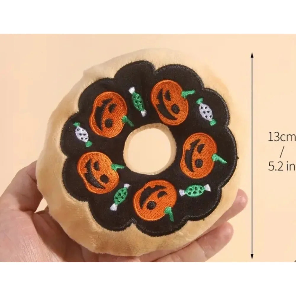 Halloween Dog Toys Pumpkin Ghost Funny Plush Donut Squeaky Pet Toy for Boredom Unstuffed Chew Toy Soft Plush Puppy Toy