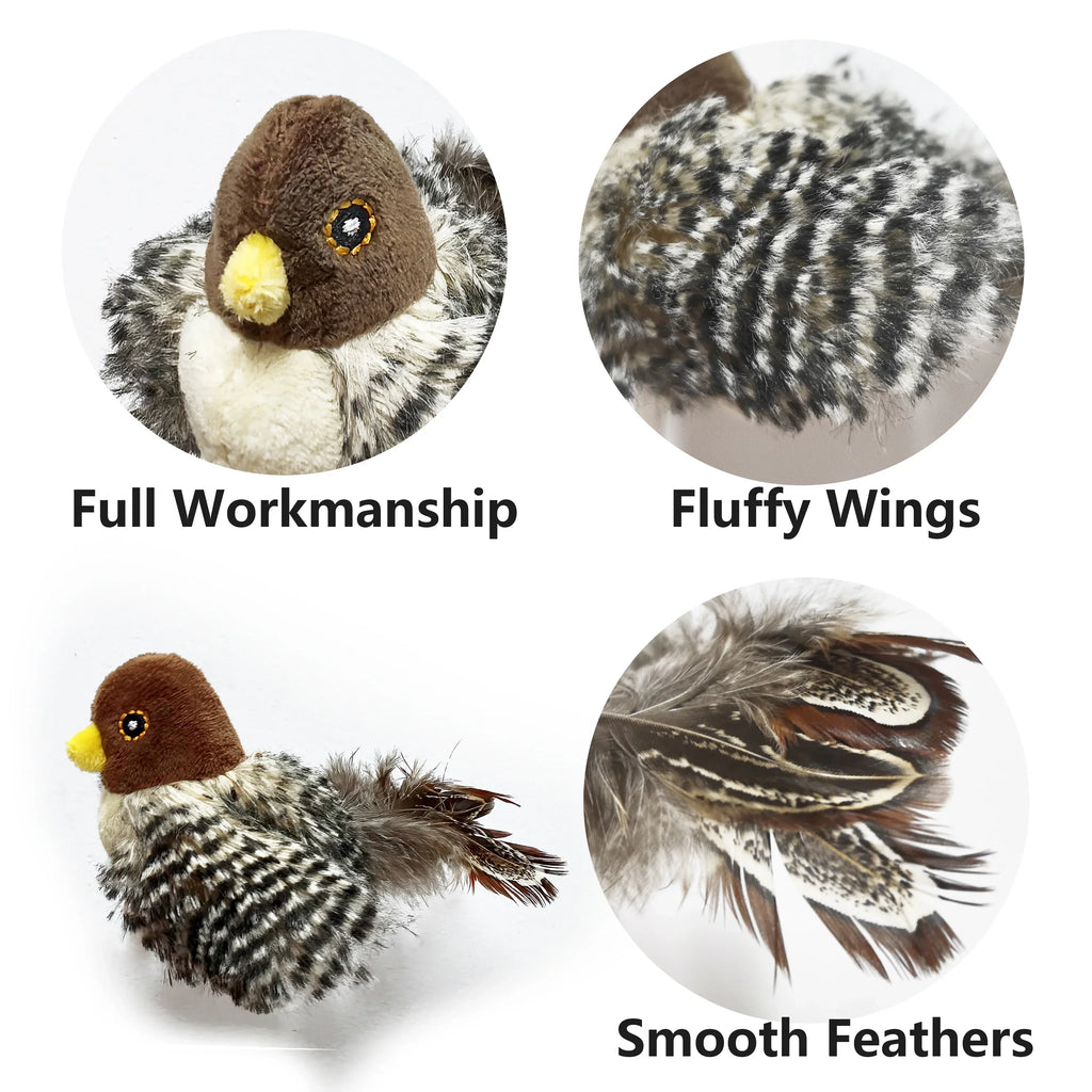 Washable Interactive Cat Toys Plush Flying Bird Squeak Cat Toy Sparrow Catnip Toys Vivid Chirping Simulation Bird Interactive
