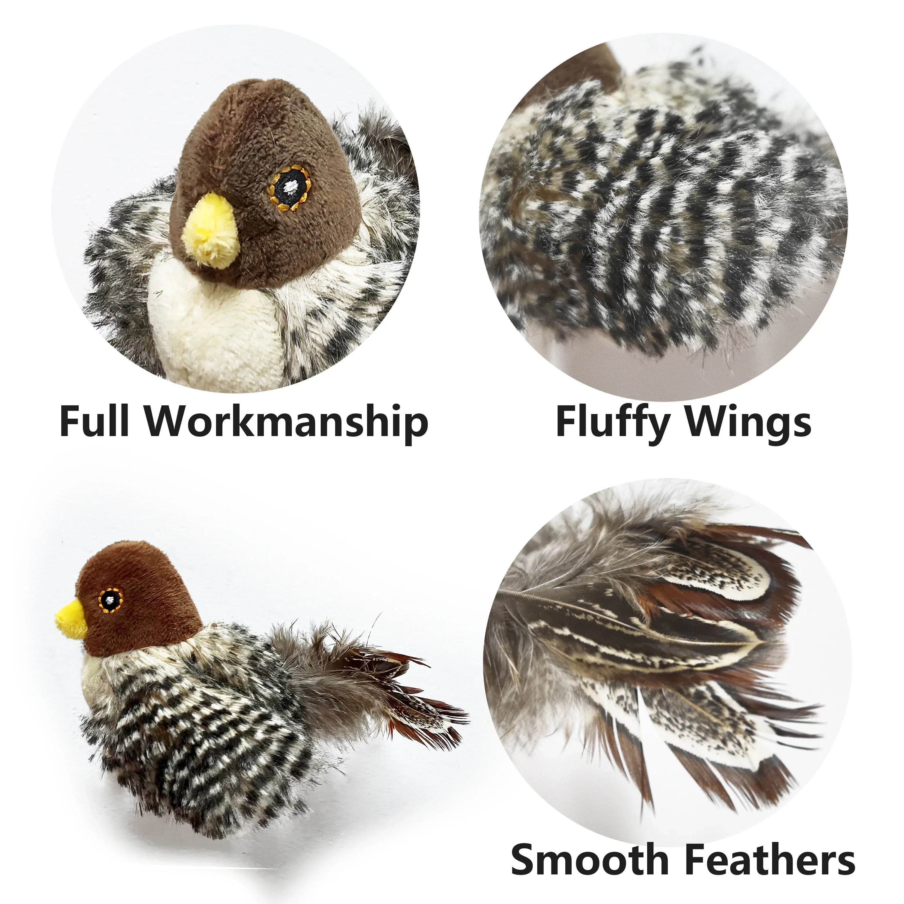 Washable Interactive Cat Toys Plush Flying Bird Squeak Cat Toy Sparrow Catnip Toys Vivid Chirping Simulation Bird Interactive