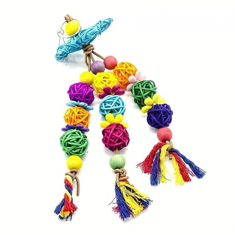 Bird Parrot Swing Toys Rattan Ball Bite Toy Bird Chewing Toy Bird Cage Hanging Decor Accessories Parrot Toys Random Color