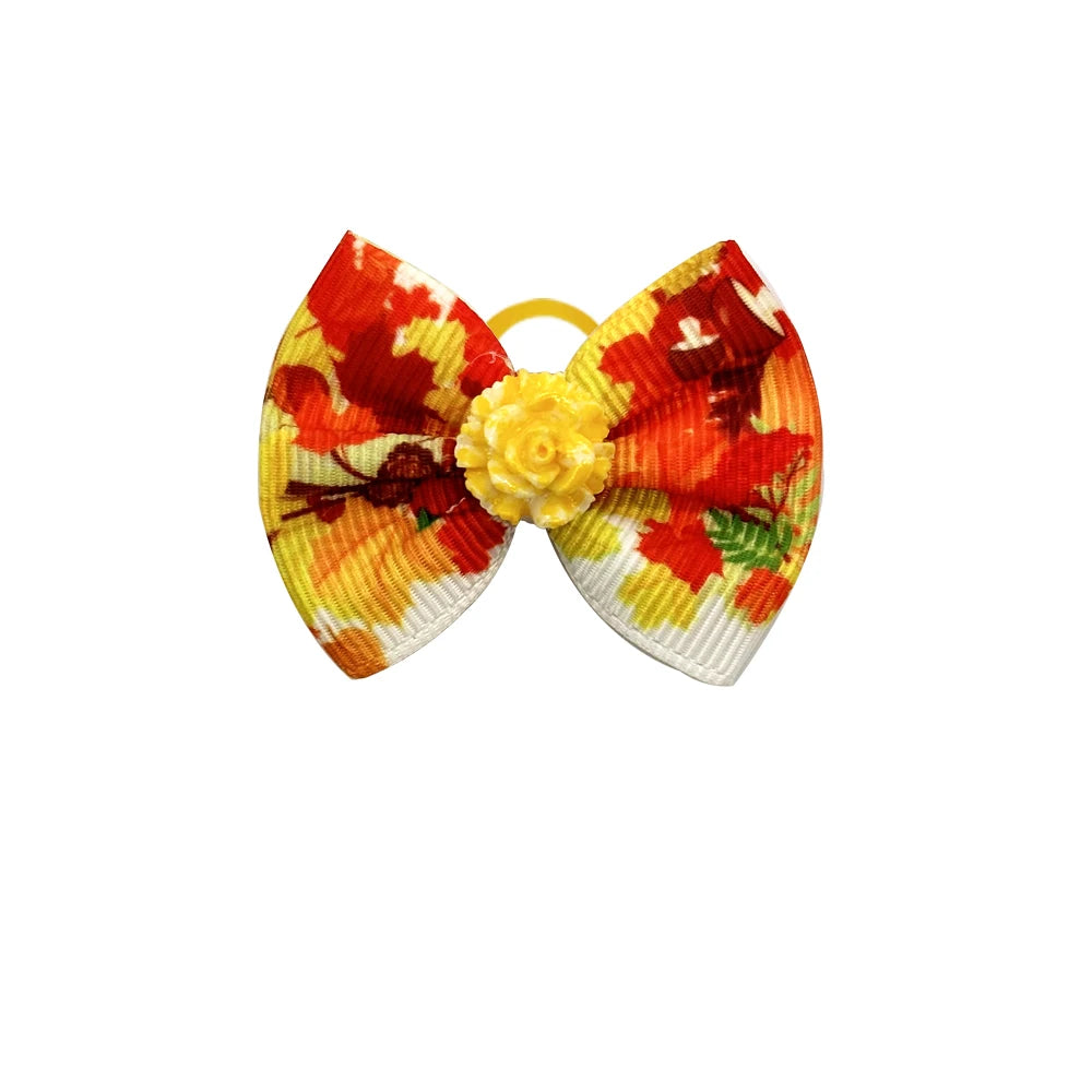 50/100pcs Thanksgiving Autumn Dog Hair Bows with Diomand Dog Accessories Hoilday Bowkont with Rubber Band for Small Dog Supplies
