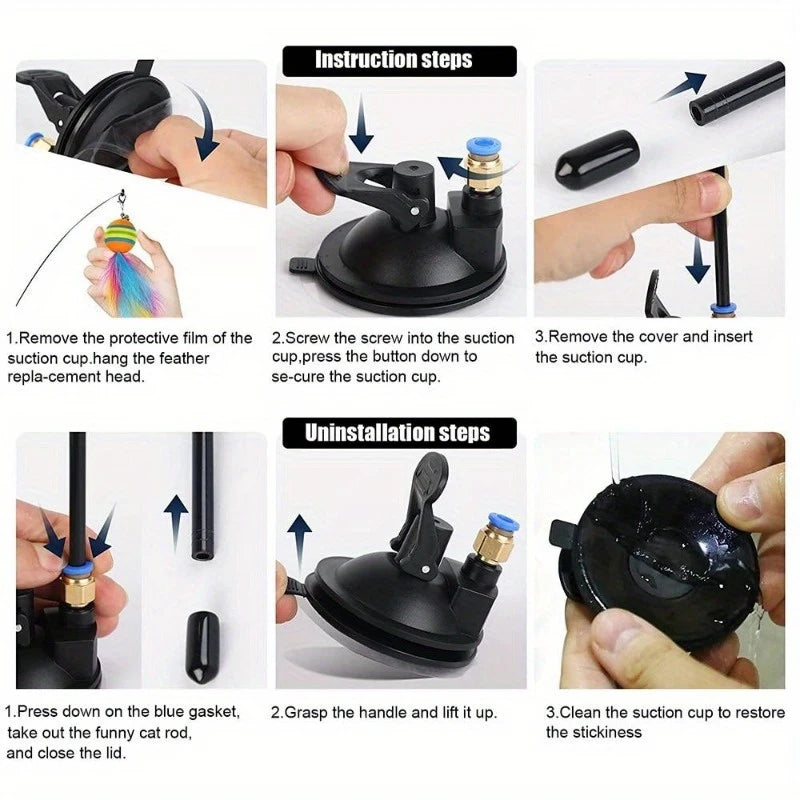 Cat Toys Interactive Funny Cat Feather Wand Suction Cup Ball Feathers Replacements with Bells for Indoor Cats Kitten Exercise