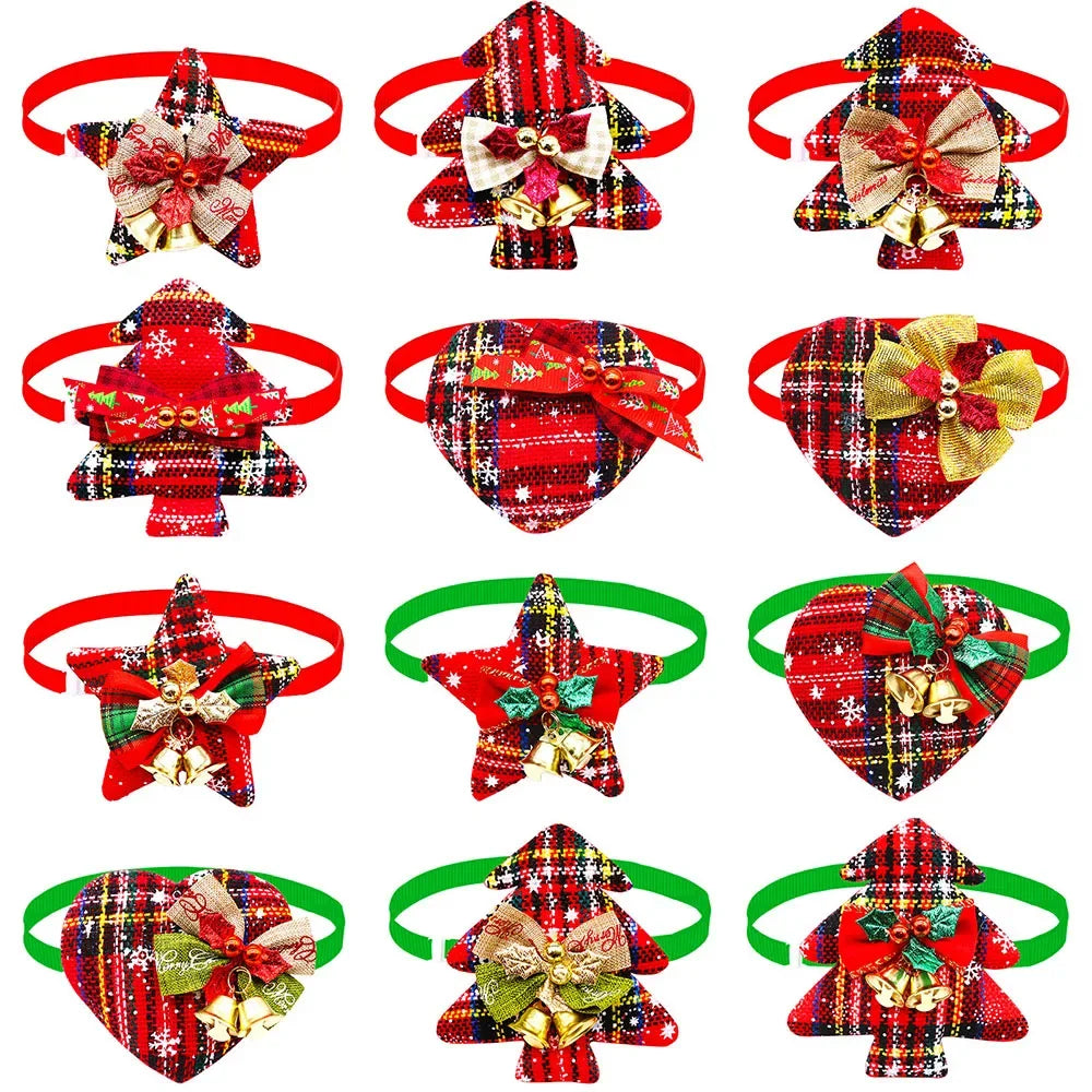 30PCS Dog Bow Tie With Bell For Christmas Small Dog Cat Bowties Neckties Dogs Grooming Christmas Dog Accessories For Small Dogs
