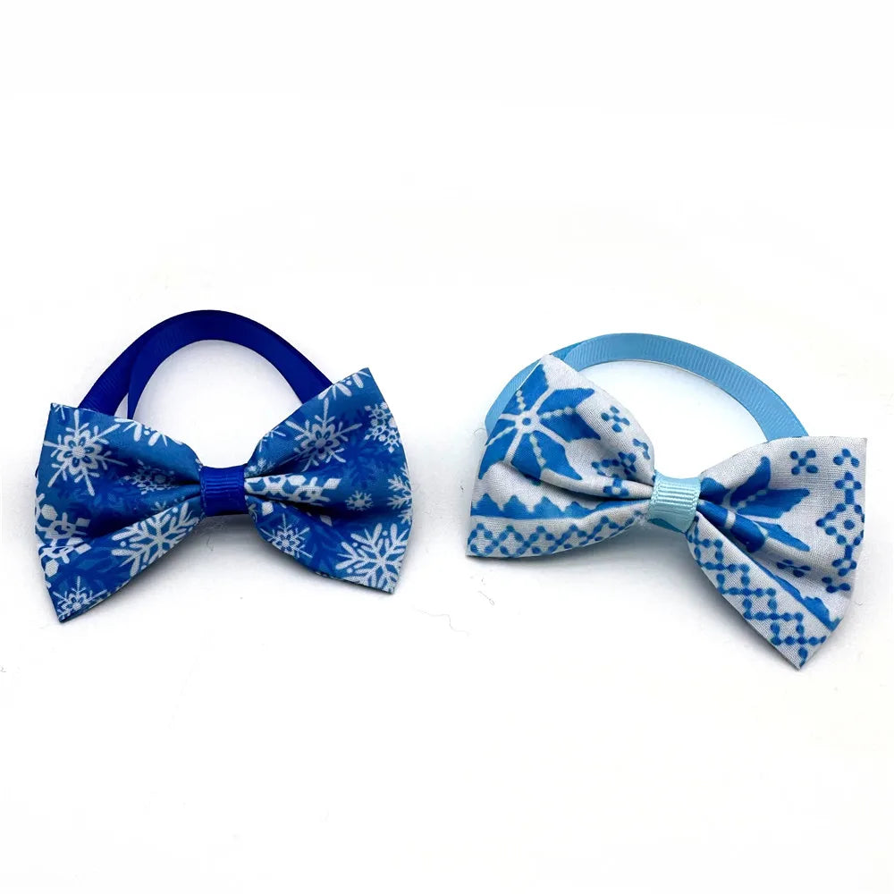 30/50pcs Winter Small Dog Bowties Snowflake Style Pet Dog Adjustable Dog Collars Pet Bowties Dog Accessories Grooming Products