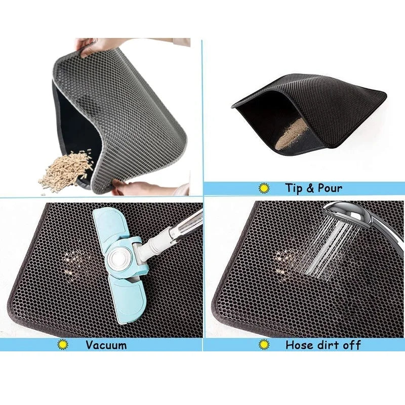 Waterproof Double Layer Cat Litter Mat Cat Litter Box Mat Cats Sand Removal Pad Bed Mat Pet Clean Pad Cat Accessories 5 Sizes