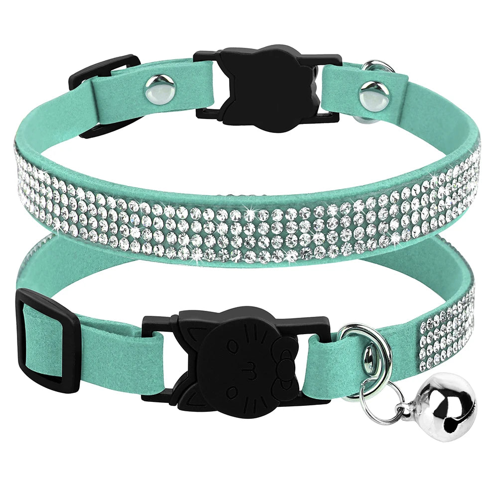 Bling Rhinestone Cat Collar Quick Release Small Dog Cats Collars Adjustable Puppy Kitten Bell Necklace Collars Cat Accessories