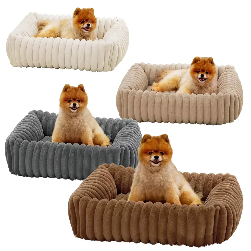Luxury Warm Bed for A Small Dog W/ Armrest Cat Nest Pet Plush Kitten Winter Sofa Puppy Bed Detachable Washed for Cat Accessories