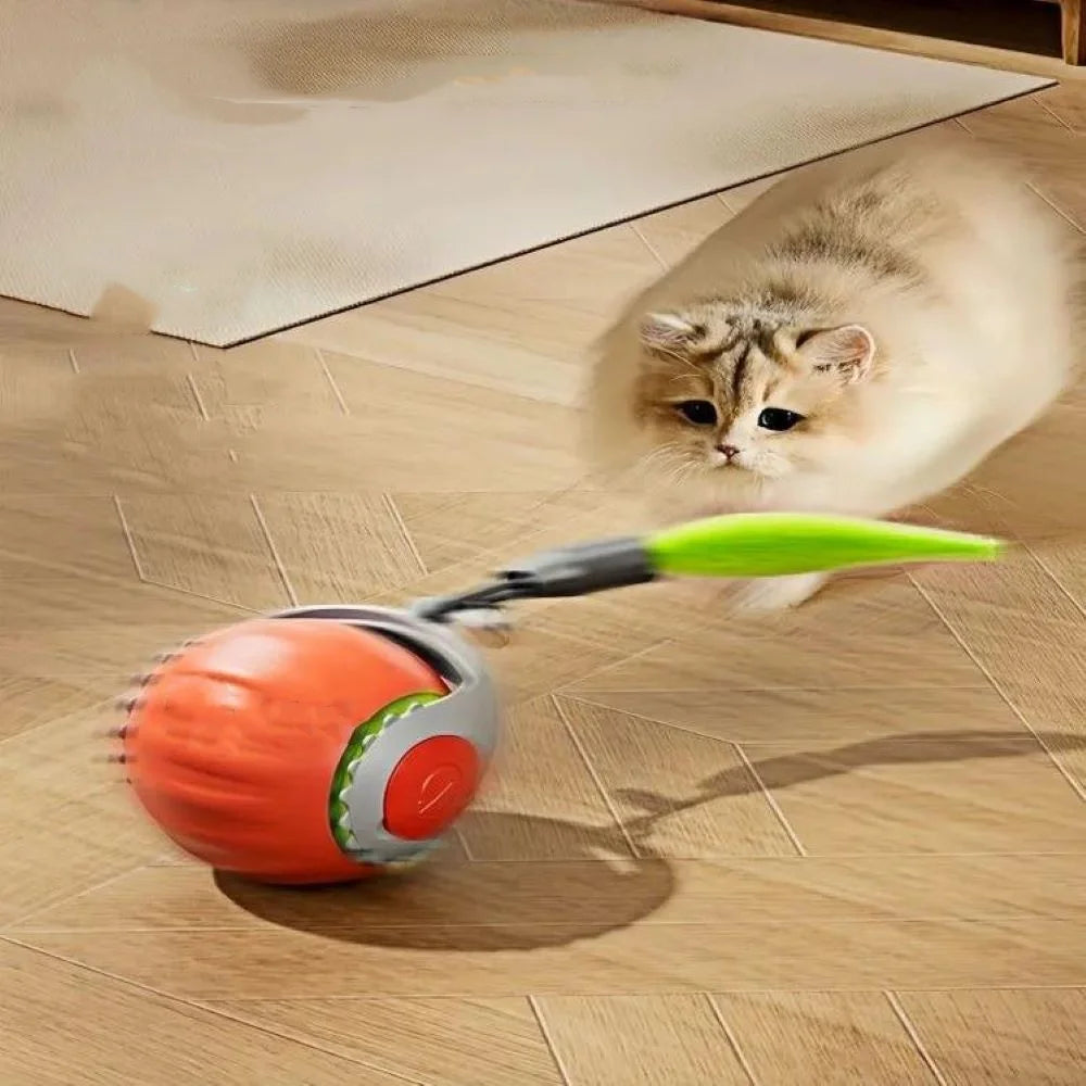 Pet Smart Ball Toy Interactive Cat Toys Smart Automatic Rolling Toys for Cats Dogs USB Charging Electric Ball with Tail