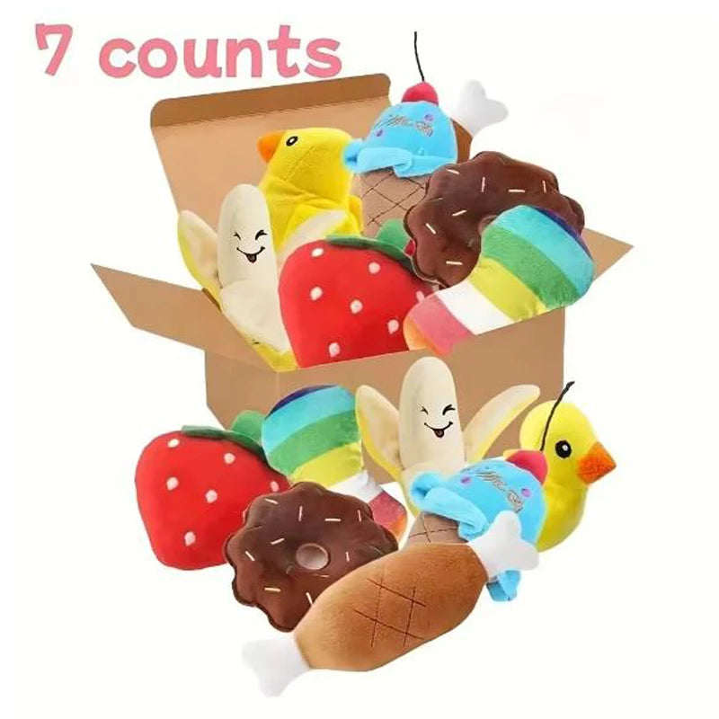 Dog toys 7-piece set of puppy voice toys plush pet chewing plush fruit snacks and vegetables puppy toys