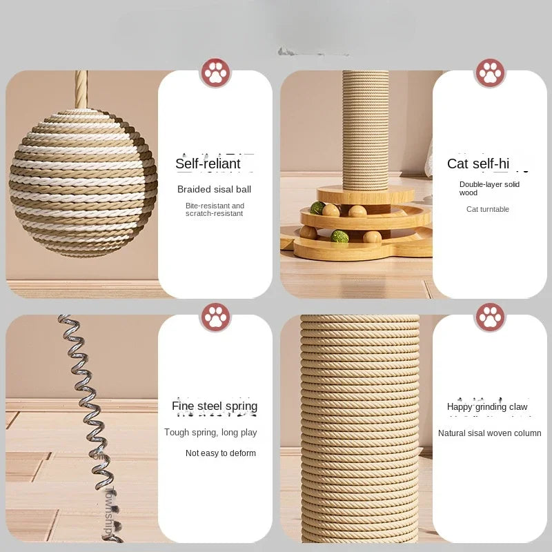 Solid Wood Cat Turntable Cat Scratching Post, Cat Teaser Stick, Cat Scratching Board for Cats, Durable Cat Toys