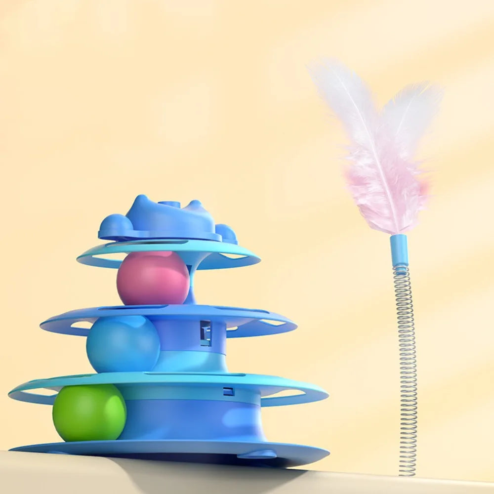 New Interactive Cat Toys Rotatable Intelligence Training Pet Cat Turntable Balls Feather Cat Amusement Plate Pet Supplies