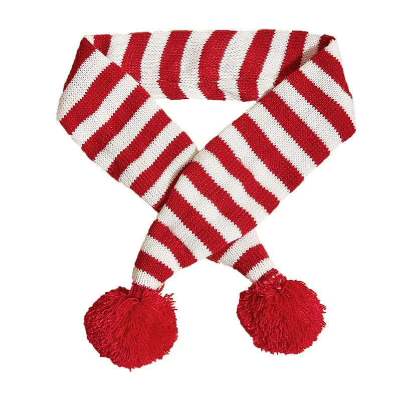 Christmas Dog Scarf Knitted Elk Scarf Striped Hair Ball Pet Scarf Cat Scarf Dog Scarf Pet Christmas Supplies Dog Accessories