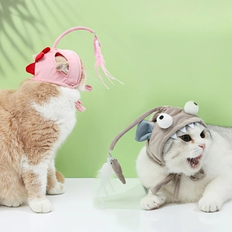 Cat Toys Interactive Teaser Stick Headwear for Cats Kittens Cute Cat Hat with Toys